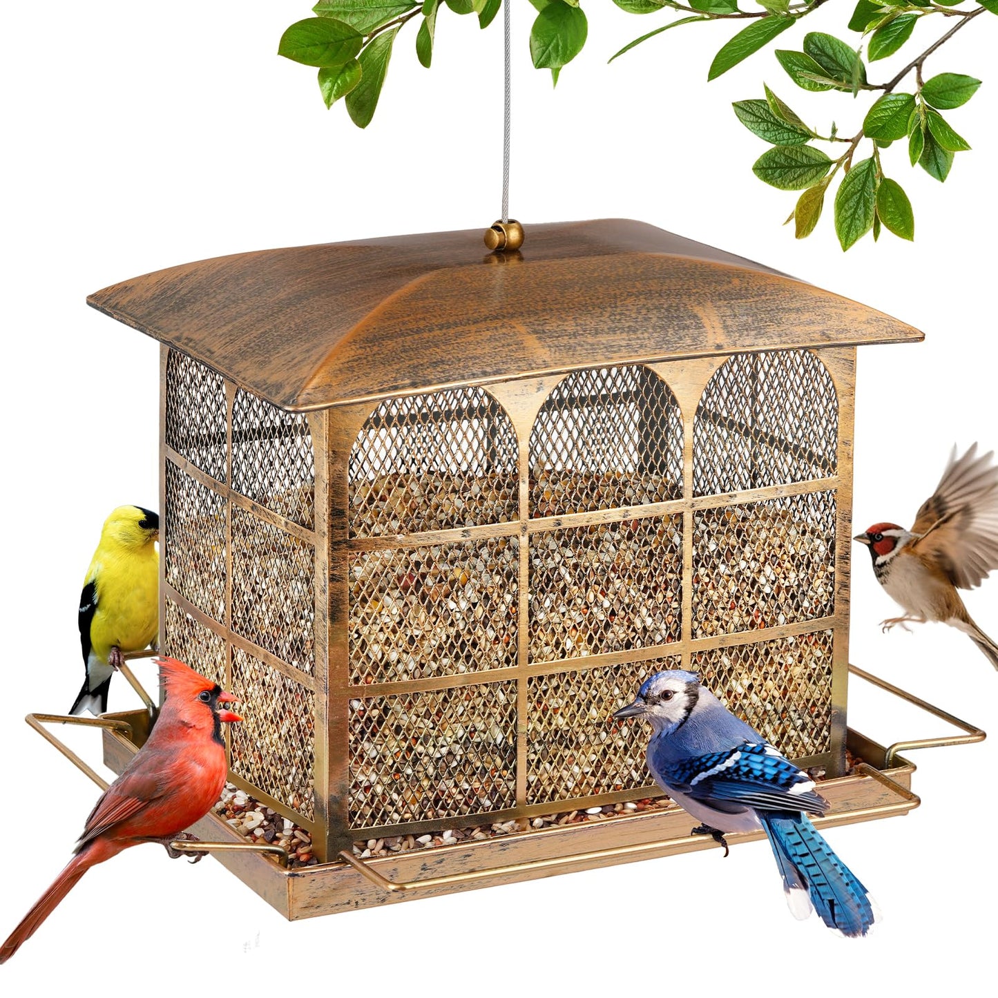 Large Bird Feeder, Heavy Duty Metal Bird Feeders for Outdoor Hanging, 9.5LB Seed Capacity Wild Birdfeeder for Outside Garden Decoration