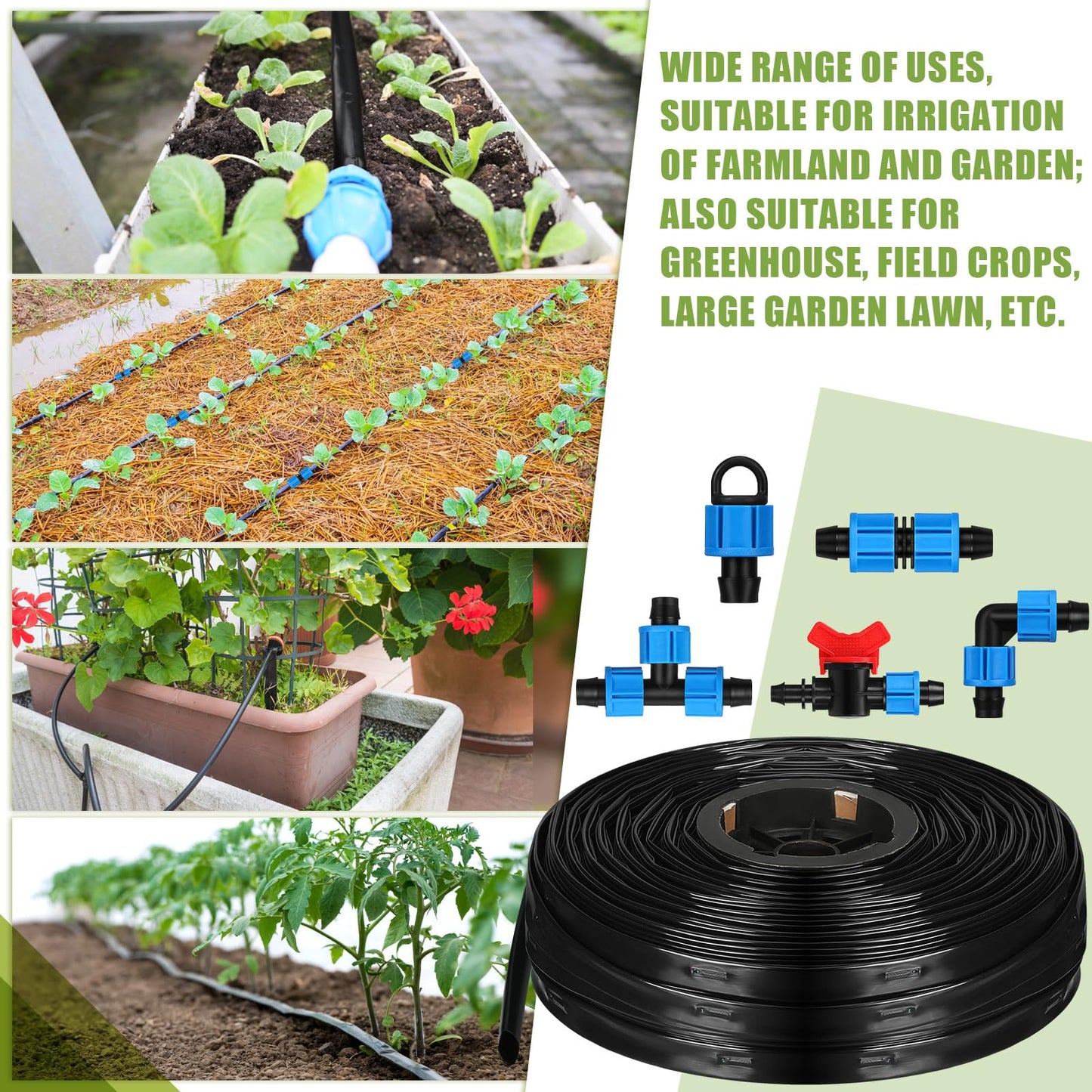 Tondiamo 1000 ft 5/8 Inch Drip Tape Irrigation Tubing Kit 8 Mil 6" Spacing Hose Garden Landscape Irrigation System Automatic Equipment for Farms