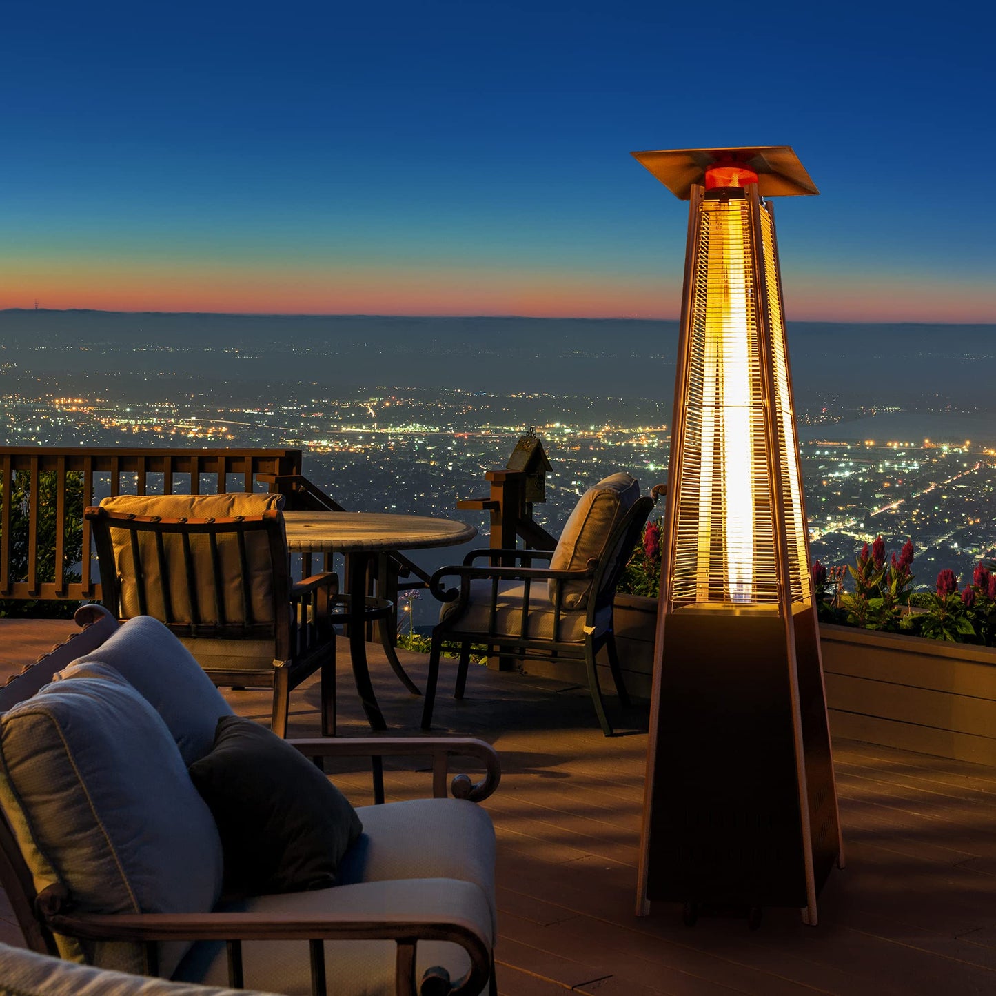 Pamapic Patio Heater, 42,000 BTU Pyramid Flame Outdoor Heater, Quartz Glass Tube Propane Patio Heater