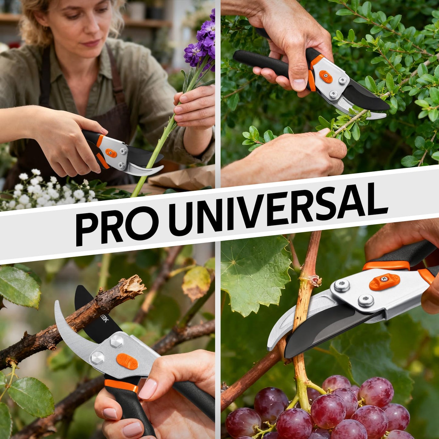 VOTREK® Pruning Shears, 8.5” Professional Garden Pruner with Jam-Proof Spring & Ever-Sharp SK5 Blade, Ergonomic Bypass Clippers for Rose, Tree Trimming, Heavy Duty Bonsai Scissor for Weak Hand