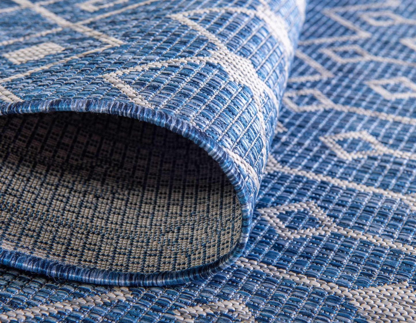 Unique Loom Outdoor Trellis Collection Area Rug - Tribal Trellis (8' x 10' Rectangle, Blue/ Ivory)