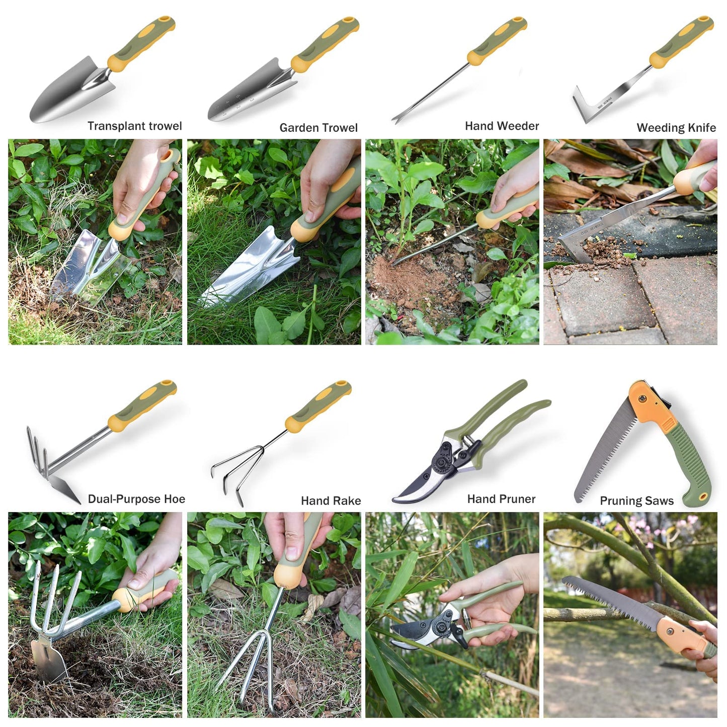 Garden Tool Set, WisaKey 9 Piece Stainless Steel Heavy Duty Gardening Hand Tools with Handle, Durable Garden Tool Bag, Gardening Gifts for Women and Men Valentine's Gift for Woman