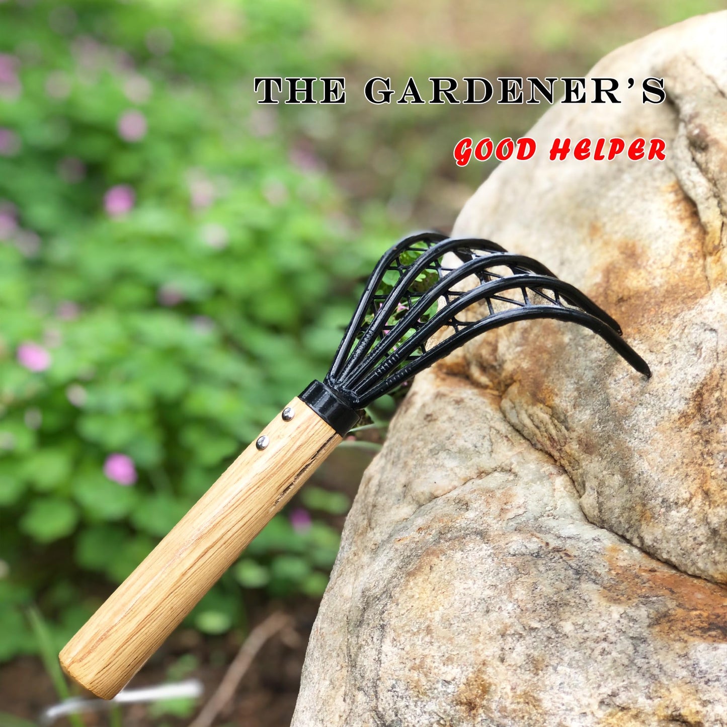 SHANFEEK Garden Rake 5-Claw Landscape Dethatcher Thatching Beach Combing Rake for Digging Clam Shell Defoliation Hoe Garden Tool for Loosen The Soil (Brown)