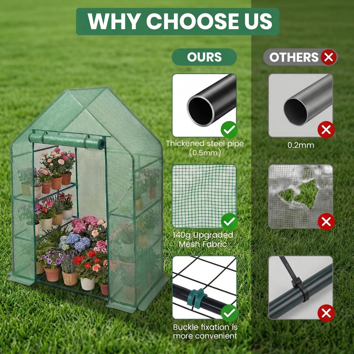 Greenhouse for Outdoors,55 x 28 x 78'' Small Greenhouse,Walk in Plant Greenhouses with 3 Tiers 6 Shelves,Heavy Duty with Durable PE Cover,Heavy Duty Plant Greenhouses for Garden and Backyard