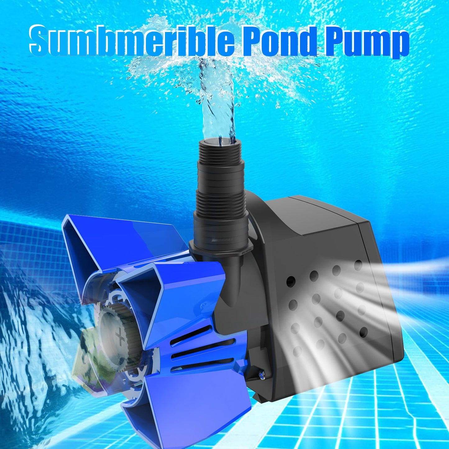 AgiiMan Pond Pumps -2HP 3500GPH Pool Cover Pump with Filter Bag and 33 FT Cable, Submersible Water Pump Max Lifting Height 20 FT, Ultra Quiet Sump Pump for Pond, Waterfall, Blue