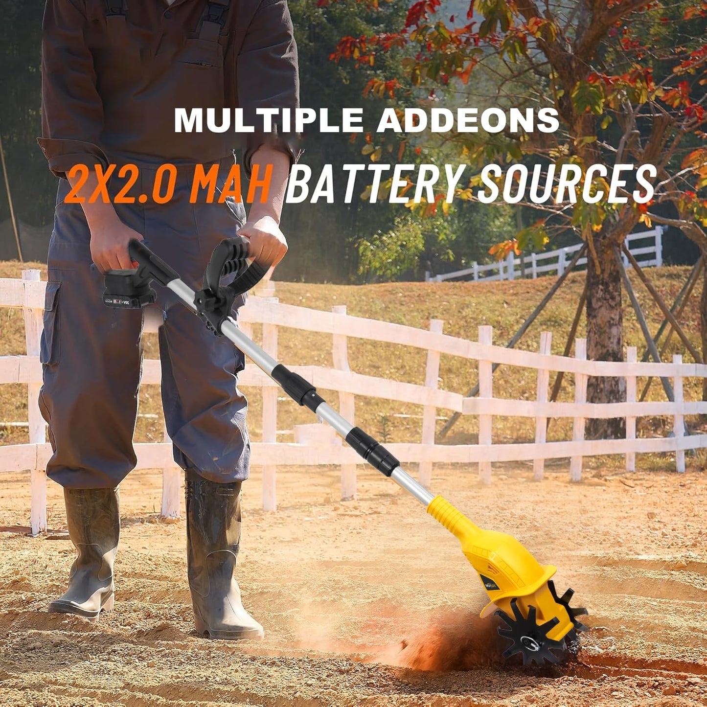Muylux 20V Cordless Tiller Cultivator for Gardening, 360RPM Electric Garden Tiller with 2 x 2.0Ah Batteries & Charger, Garden Rototiller for Lawn Gardening Soil Cultivation