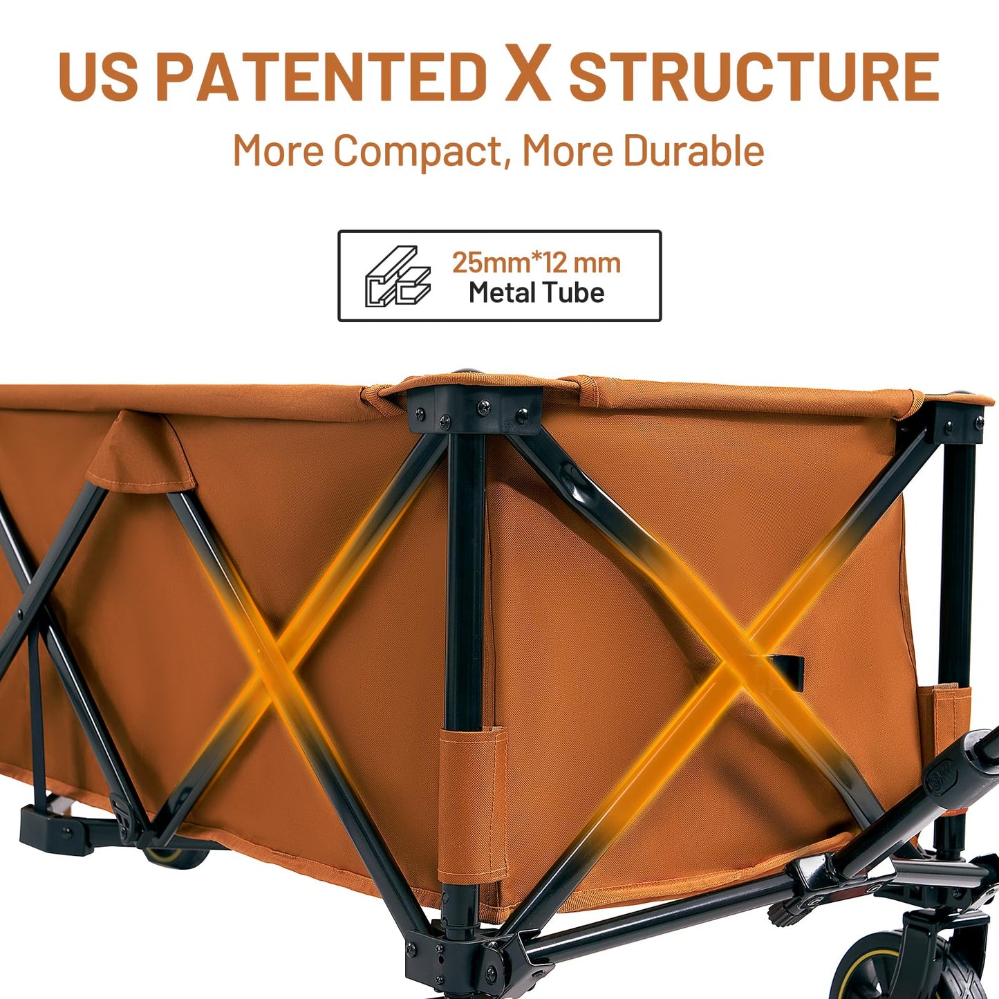 Timber Ridge 51.2'' Extended Collapsible Wagon Cart with Brakes and Cargo Net, 500LBS Heavy Duty Foldable Utility Wagon with Adjustable Handle, 400L Capacity Portable Cart for Camping Sports, Orange