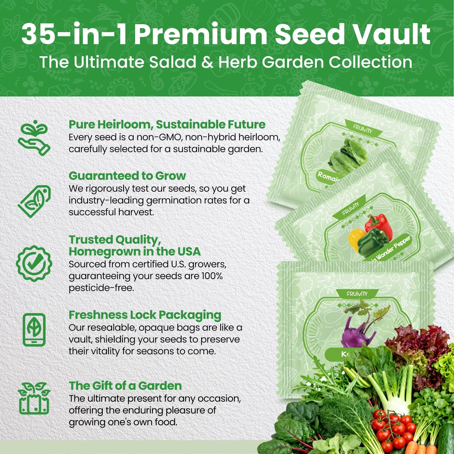 35 Heirloom Seeds Variety Pack - 21000+ Seeds for Planting Vegetables and Fruits, Home Garden Seeds for Hydroponic, Indoor and Outdoor, Unique Garden Starter Set Gift for Mother, Women...