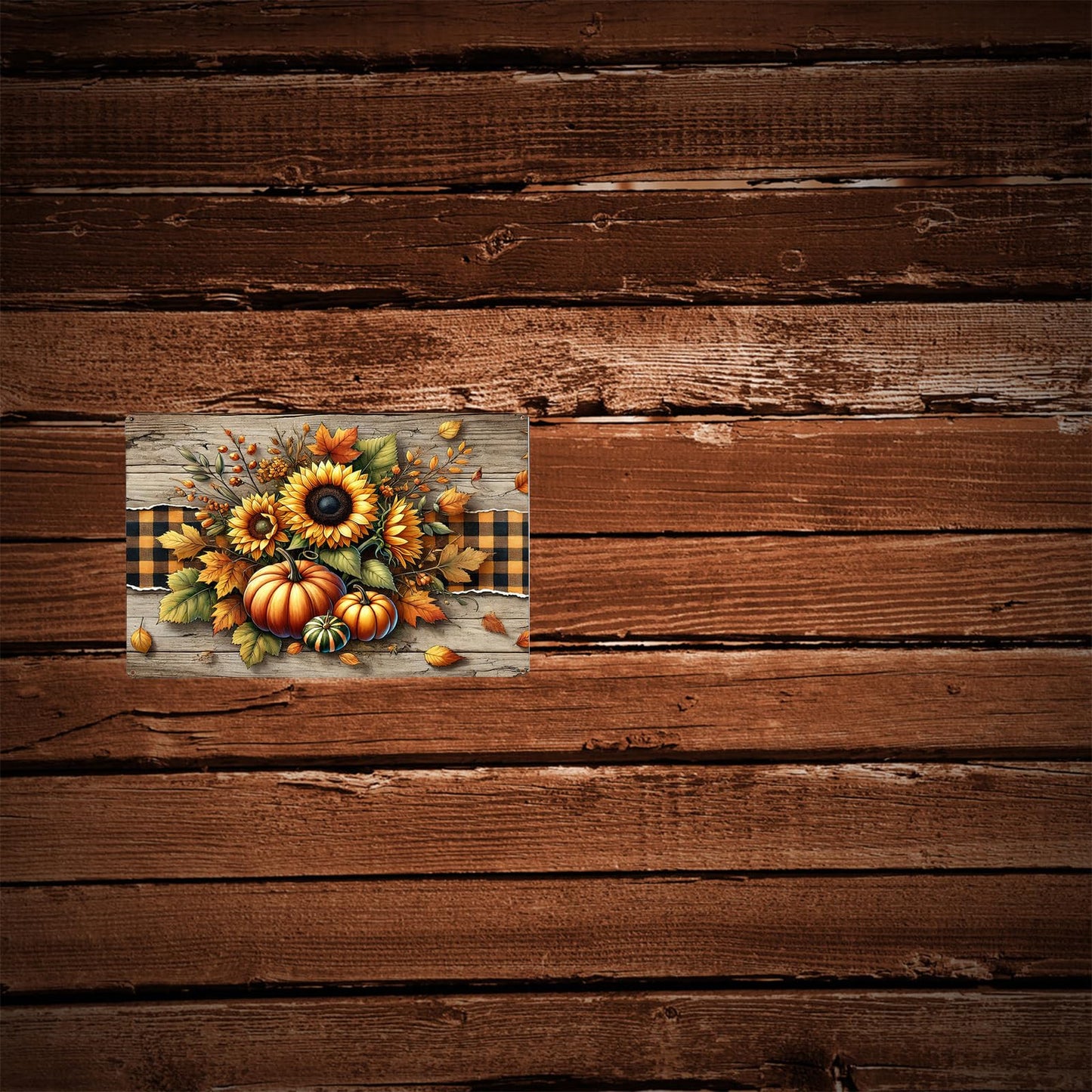 NISEVAN Fall Wall Decor Metal Sign, Autumn Sunflowers Pumpkins Tin Sign for Thanksgiving Day Holiday Decor, Farmhouse Home Kitchen Coffee Shop Cafe Pub Coffee Decorations, 12x8 Inches