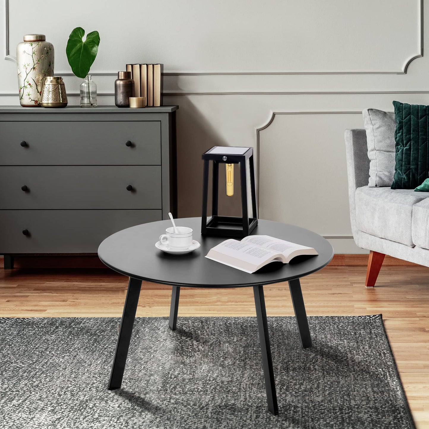 Meluvici Outdoor Side Table, Outdoor/Indoor Metal Steel Patio Coffee Table, Round Weather Resistant Anti-Rust (Black)