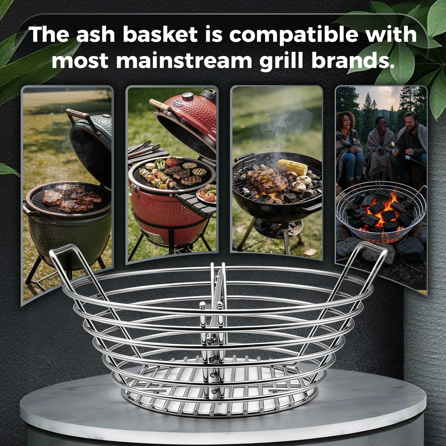 MGSJ Craft Charcoal Ash Basket, Stainless Steel Charcoal Basket with Divider, Fits Large Big Green Egg Grill, Kamado Joe Classic and Other Similar Grills, Kamado Joe Accessories for Men