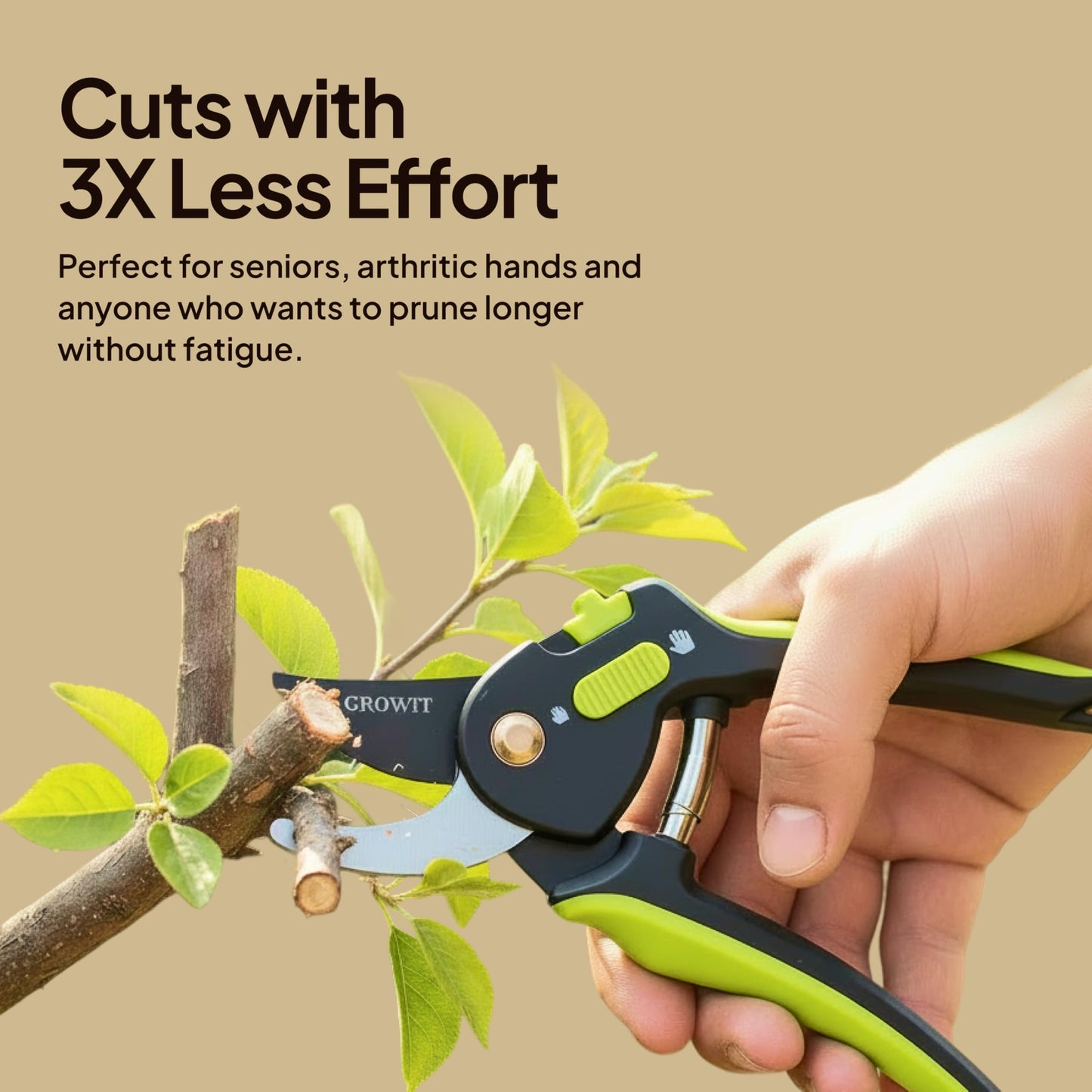 Lime Bypass Pruning Shears & Hedge Clippers - Cuts 3x Easier, Ideal for Seniors