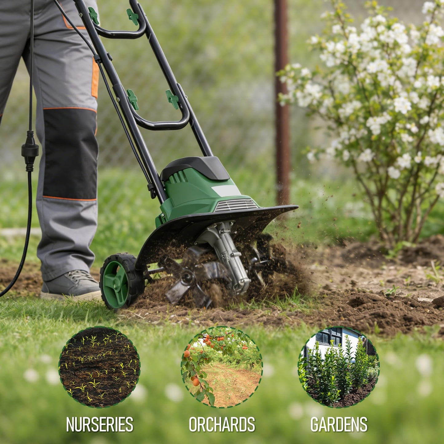 14-Inch Electric Tiller Cultivator, 10A 360RPM Corded Rototiller with 8.7-Inch Tillling Depth, 4X4 Steel Tines for Garden/Lawn/Yard/Soil Aeration/Soil Cultivation