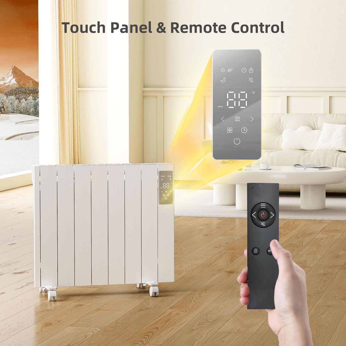 1500W Electric Heater Wall Mounted & Freestanding, White Aluminum Convection Panel Heater for Indoor Use w/Remote Control, 24H Timer, Touch Screen, Quiet Heating & Overheat Protection for Bedroom