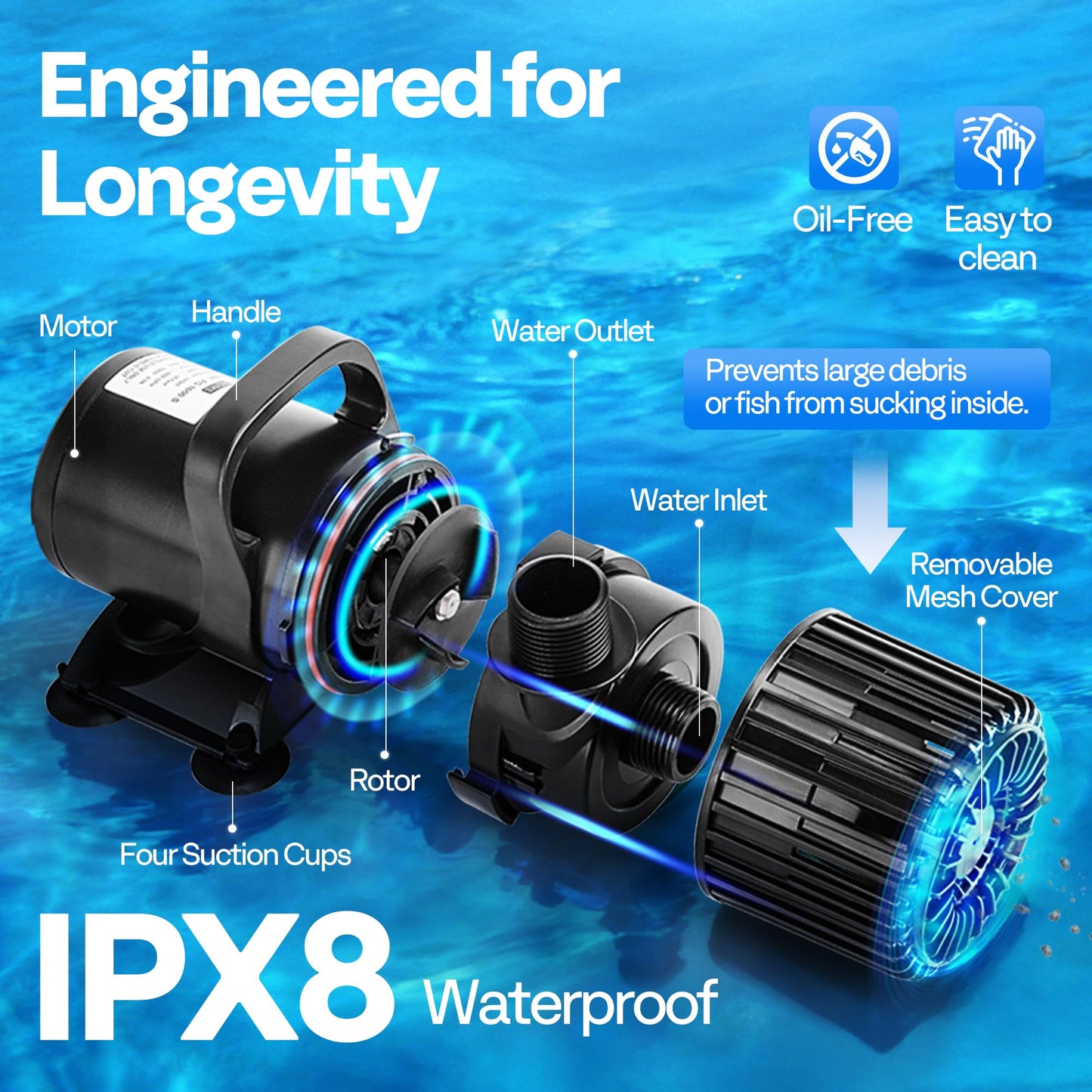 VIVOHOME Electric 100W 1600GPH Submersible Water Pump for Koi Pond Pool Waterfall Fountains Fish Tank and Aquarium