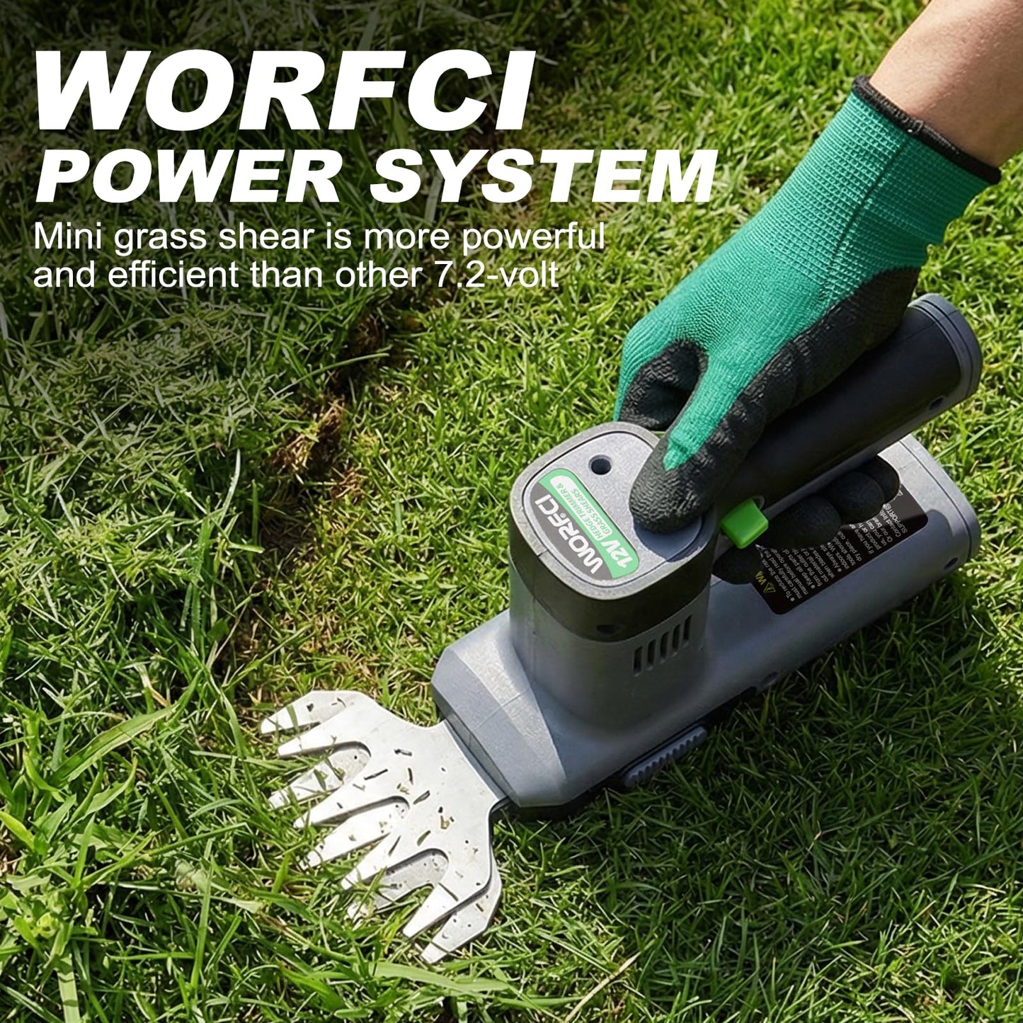 WORFCI 12V Mini Cordless Grass Shear & Hedge Trimmer, 2-in-1 Handheld Electric Shrub Trimmer/Bush Cutter, Battery and Charger Included (WHT12)