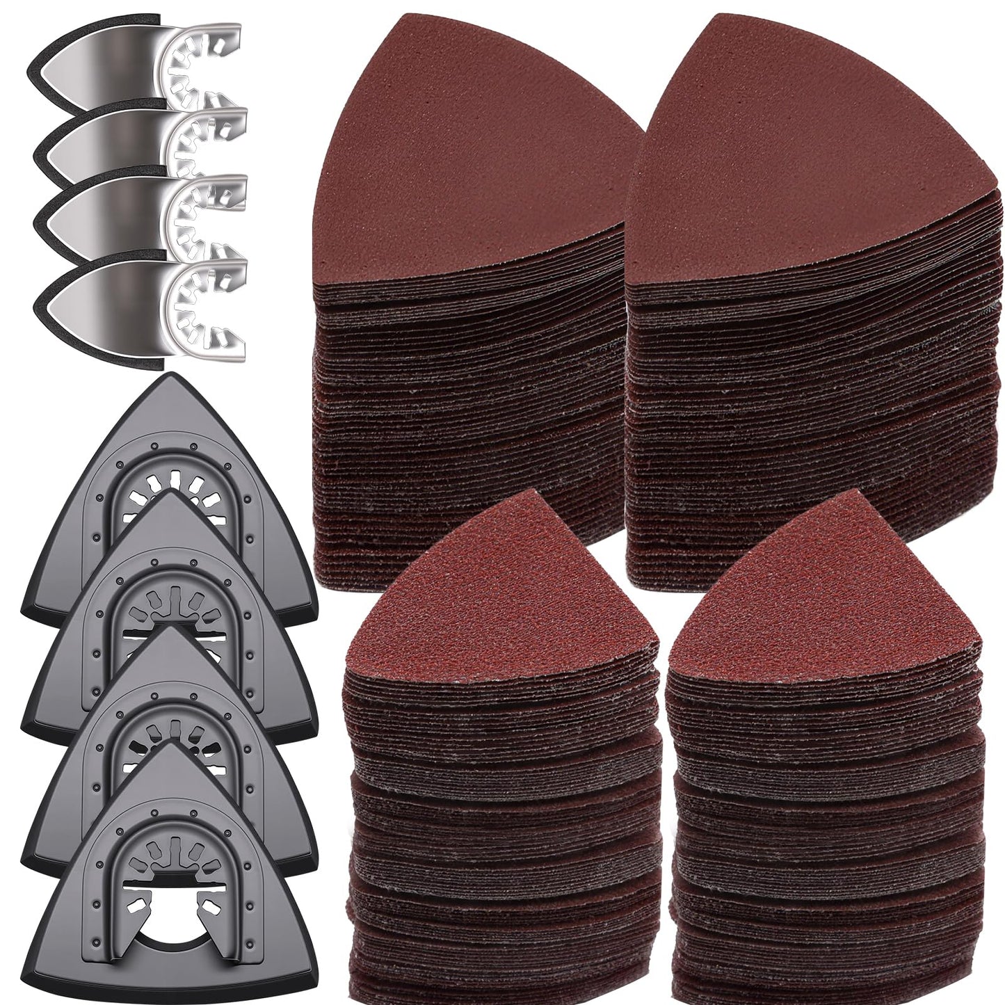 272Pcs Oscillating Tool Sanding Pads Kit 4Pcs Triangle Sanding Pads and 4Pcs Finger Sanding Pad 110Pcs Sandpaper Grit(60-320)Fit for Finishing Wood Plaster Metal Leather Compatible with Multiple Tools