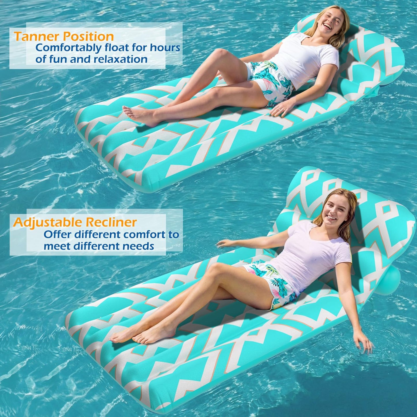 Jasonwell Inflatable Pool Float Adult - Ultra-Comfort Soft Fabric Pool Floaties Lounge Floats Floating Chair Raft with Adjustable Backrest Air Water Lounger Tanning Float for Pool Beach Party (Grid)