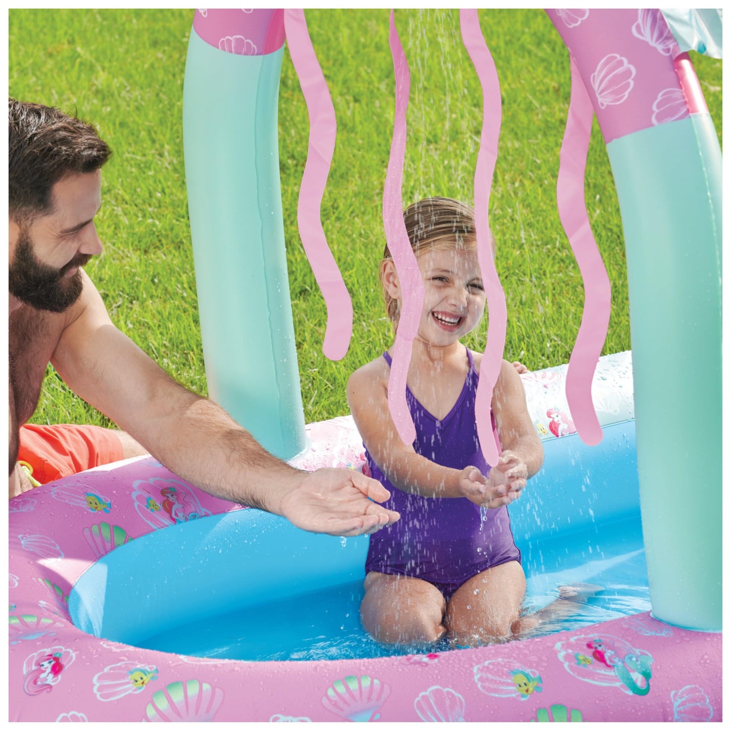 SwimWays Disney Princess Ariel Water Castle Deluxe Inflatable Pool, Above Ground Pool with Canopy and Fast Inflation for Kids Aged Aged 3 & Up