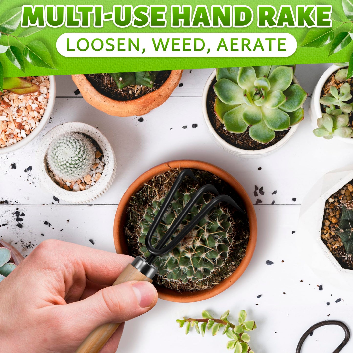 Small Garden Tools - 3 Pcs Mini Garden Tools Set with Small Trowel, Mini Shovel & Hand Rake Made of Rust-Resistant Iron & Solid Wood - Indoor Gardening Tools Set for Succulent, Bonsai & Pot Plants