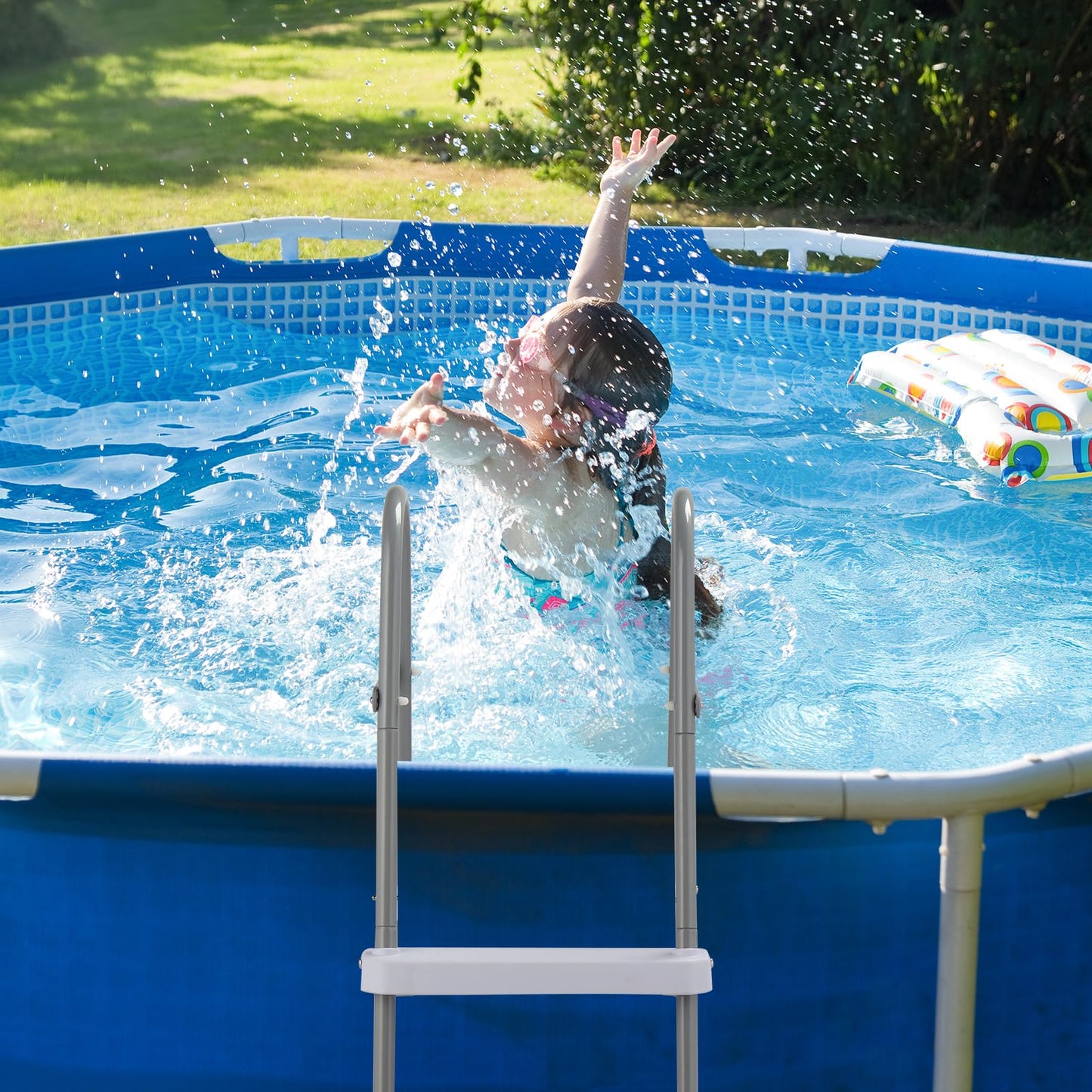 2 Steps Pool Ladder for Above-Ground Pools – 33in Max Height Iron Grey Frame + White PP Steps – Heavy-Duty 300 lbs Capacity – Rust-Resistant & Tool-Free Assembly
