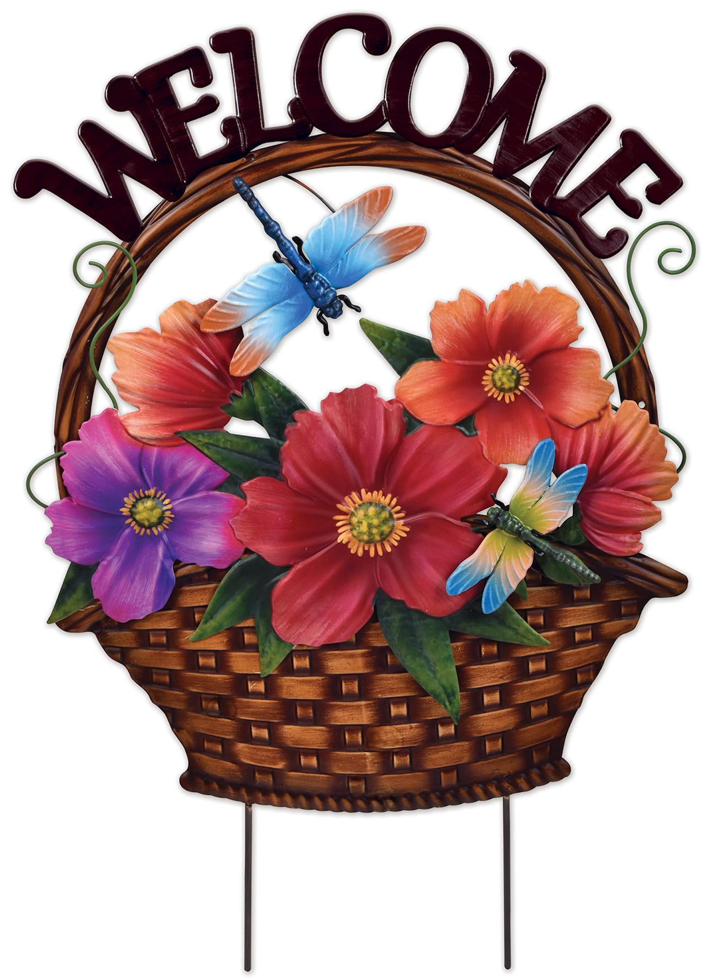 Sunset Vista Design Garden Stakes - Metal Welcome Sign with Stake For Yard Lawn or Patio, 21.5-Inch, Wildflowers & Dragonfly's