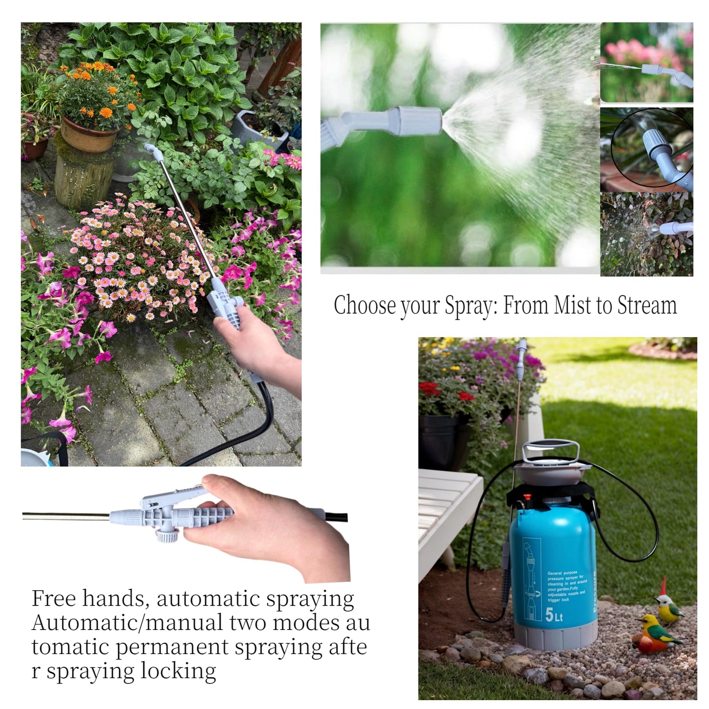 JMFANGLIU Upgraded Reinforced 1.3 Gallon Pump Pressure Sprayer-Watering for Plants, Weeds Control, Lawn Care with Adjustable Nozzles &Comfort Strap