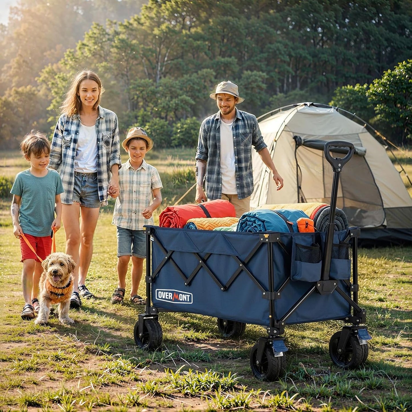 Overmont Ultra-Compact Collapsible Wagon Cart - 200L Portable Folding Wagon with All-Terrain Wheels Utility for Beach, Grocery Shopping, Camping, and Gardening – 360lbs Load Capacity Blue