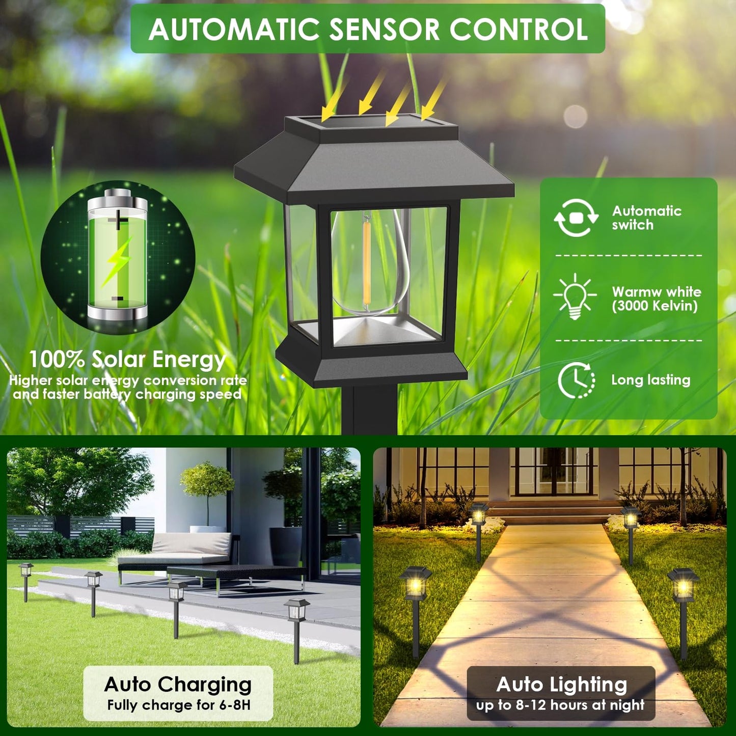 Benany Solar Outdoor Lights, 12 Pack Solar Pathway Lights Waterproof, Landscape Lighting for Path Walkway Lawn Garden Yard Outside Décor, Black