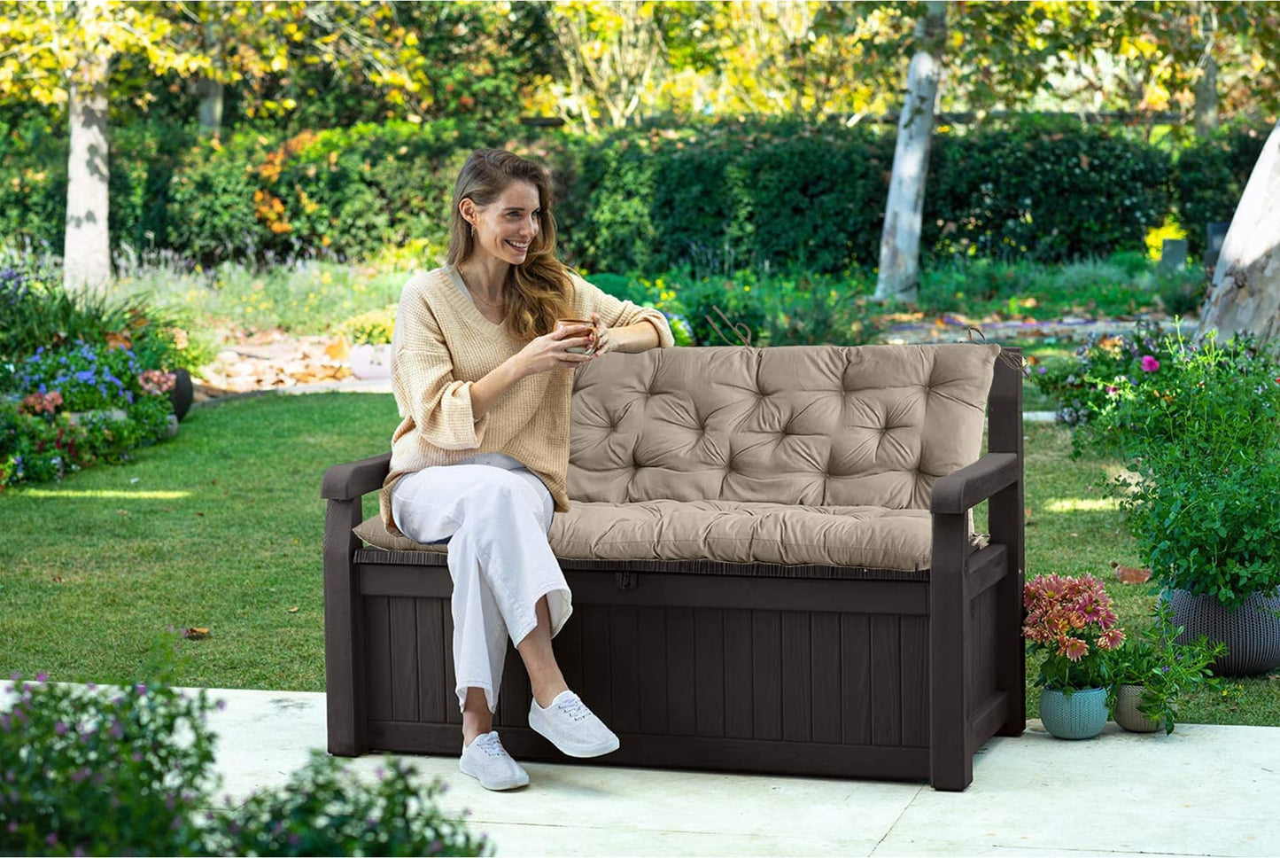 Zacammy Swing Replacement Seat Cushions, 2-3 Seater Bench Cushions for Outdoor Furnitur with Backrest, Garden Recliner Seat Cushions Waterproof Sofa Pads (Khaki, 71x40in)