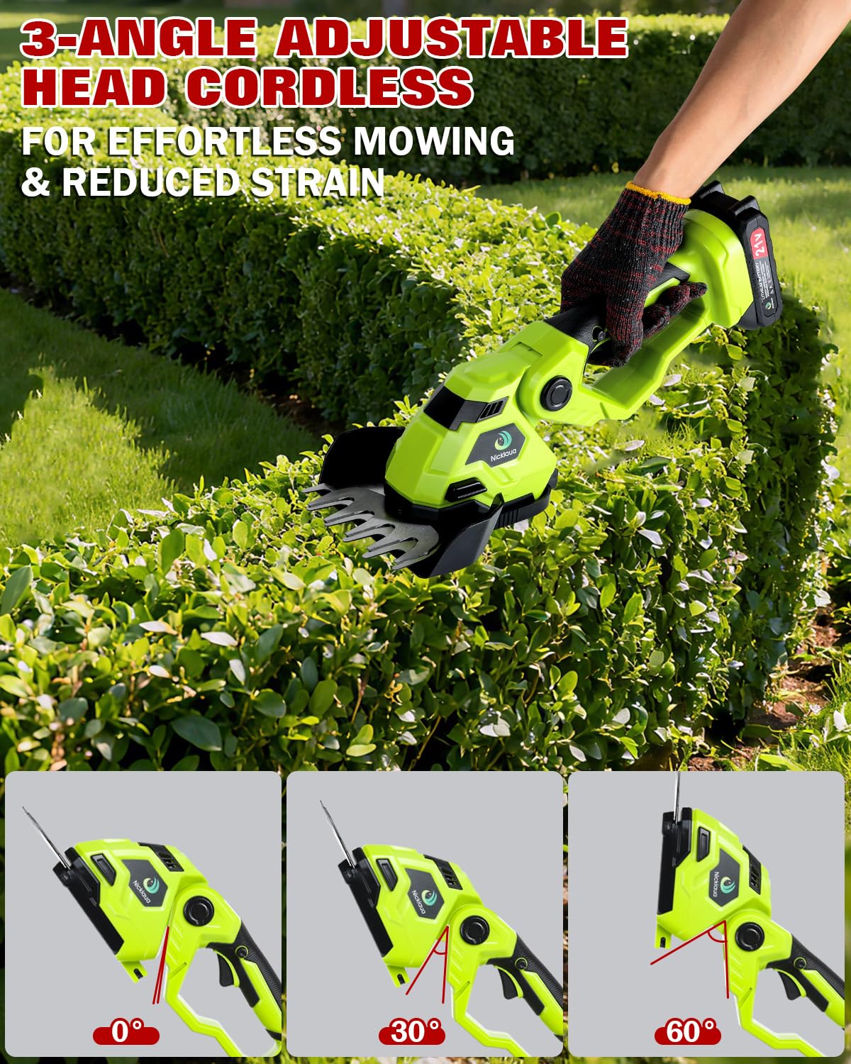 Cordless Hedge Trimmer,Cordless Grass Shear & Hedge Shear with a 5.3-inch Lawn Mower Blade, with 2 PCS Rechargeable Battery and Charger for Garden,Lawn.Note: It Does not Include the 9-inch Blade.