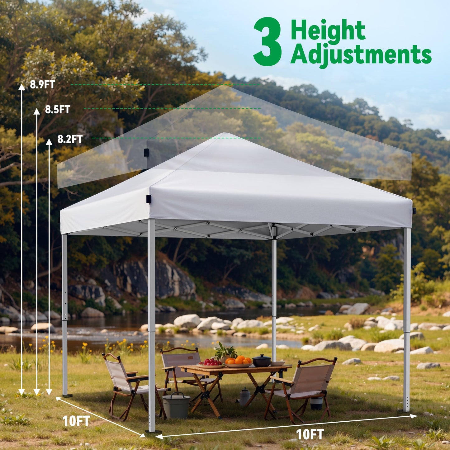 Driftalia 10x10 Pop Up Canopy Tent, Instant Setup Portable Canopy with Carry Bag, 4 Sandbags and 8 Stakes for Outdoor Events, Parties & Camping - White