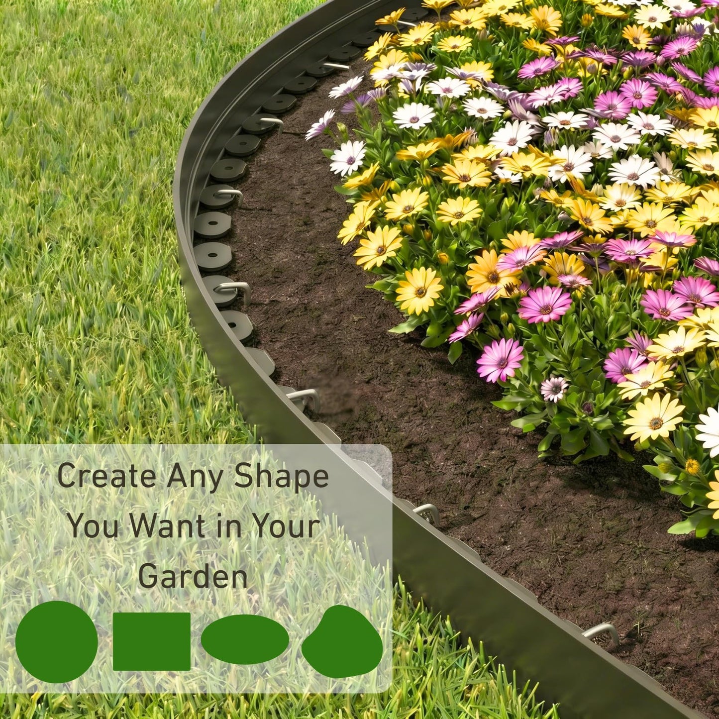 Bluepro Landscape Edging, 4 Inch 33 ft Garden Edging Border Kit with 50 Steel Stakes (Strong) & Reinforced Design - Tall Plastic Lawn Barrier for Flower Beds, Walkways & Yard