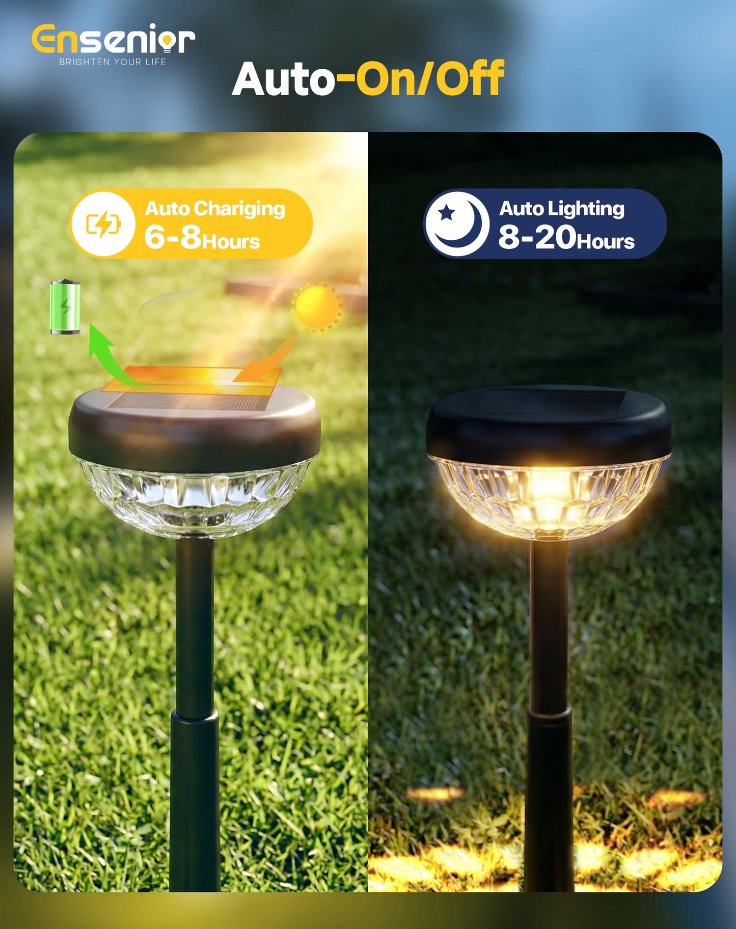 Ensenior Solar Pathway Lights Outdoor, 8-Pack Adjustable Height LED Lights Outdoor Waterproof IP65 for Garden Landscape, Auto On/Off Solar Powered Yard Lights for Walkway (Warm White)