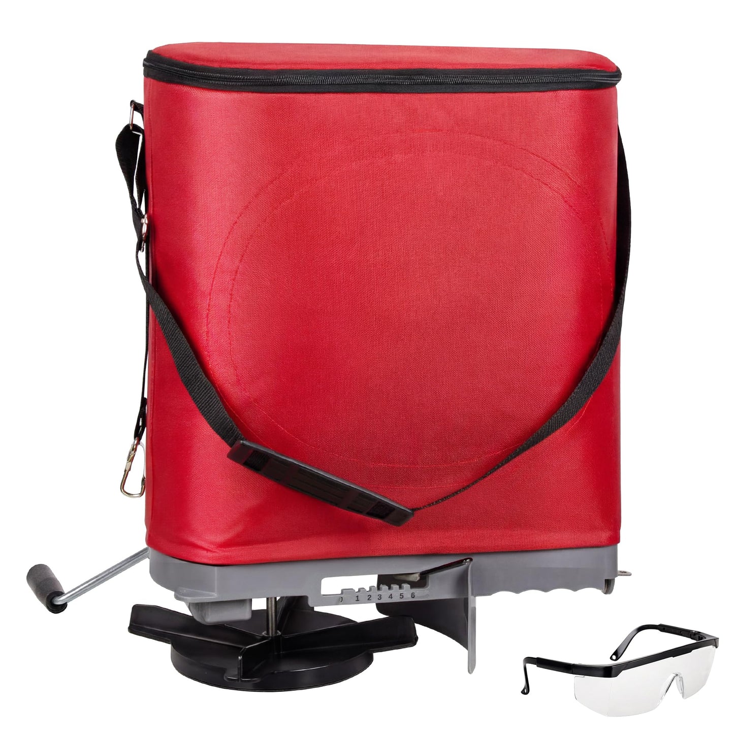 Walensee 25lb Handheld Bag Seed Spreader with Enclosed Metal Gears, Rear Baffle, Adjustable Flow Control, Durable Oxford Bag, Shoulder Strap, for Grass Seed and Fertilizer, Red