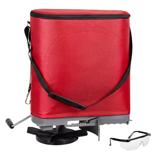 Walensee 25lb Handheld Bag Seed Spreader with Enclosed Metal Gears, Rear Baffle, Adjustable Flow Control, Durable Oxford Bag, Shoulder Strap, for Grass Seed and Fertilizer, Red