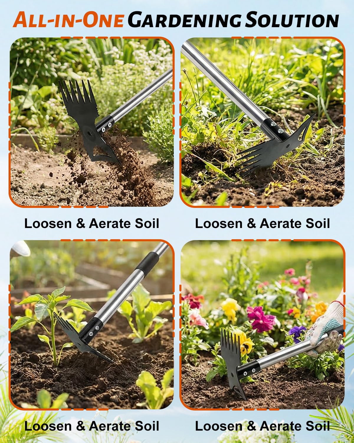 HAWAJOK Weed Puller Tool with 70" Long Handle, Heavy Duty 2-in-1 Weeder & Garden Hoe, Uprooting Tool for Lawn, Yard, Patio & Garden, Hand Weed Rake for Efficient Gardening (70 inch)