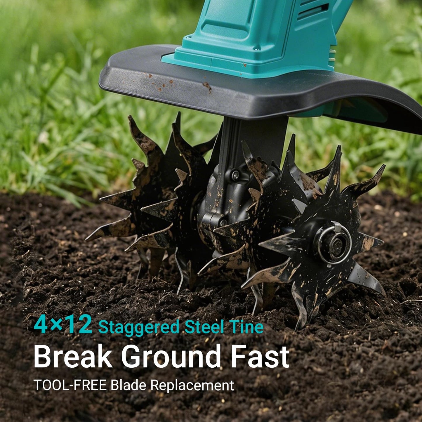 Brushless Cordless Tiller Cultivator Compatible with Makita 18V Battery (Tool Only), Electric Rototiller with 48 Steel Tines, 280RPM,10" Tilling Width,7" Depth Garden Tiller for Gardening/Soil Turning