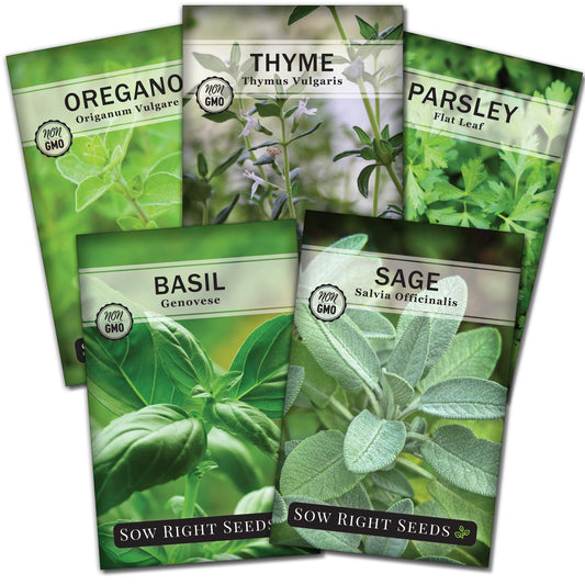 Sow Right Seeds - Italian Herb Garden Seed Collection for Planting - Basil, Oregano, Parsley, Sage, and Thyme - Non-GMO Heirloom Packet with Instructions to Grow a Kitchen Garden Indoors or Outdoors