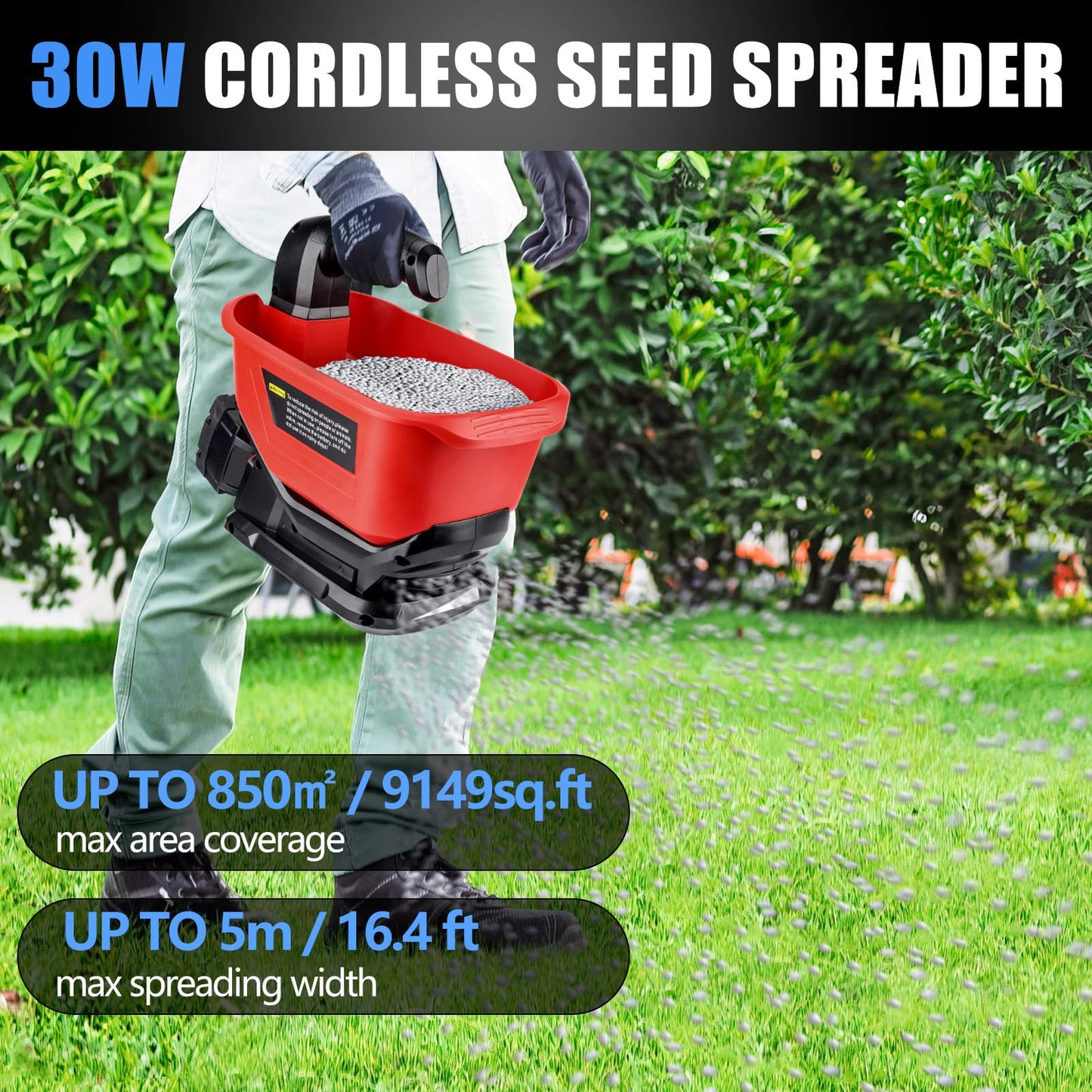 Philophca Salt Spreader Compatible with Milwaukee 18V Lithium Battery, Seed Spreader Handheld Fertilizer Spreader Power Spreader Available Year-Round, Grass Seeds, Rock Salt (Battery not Included)