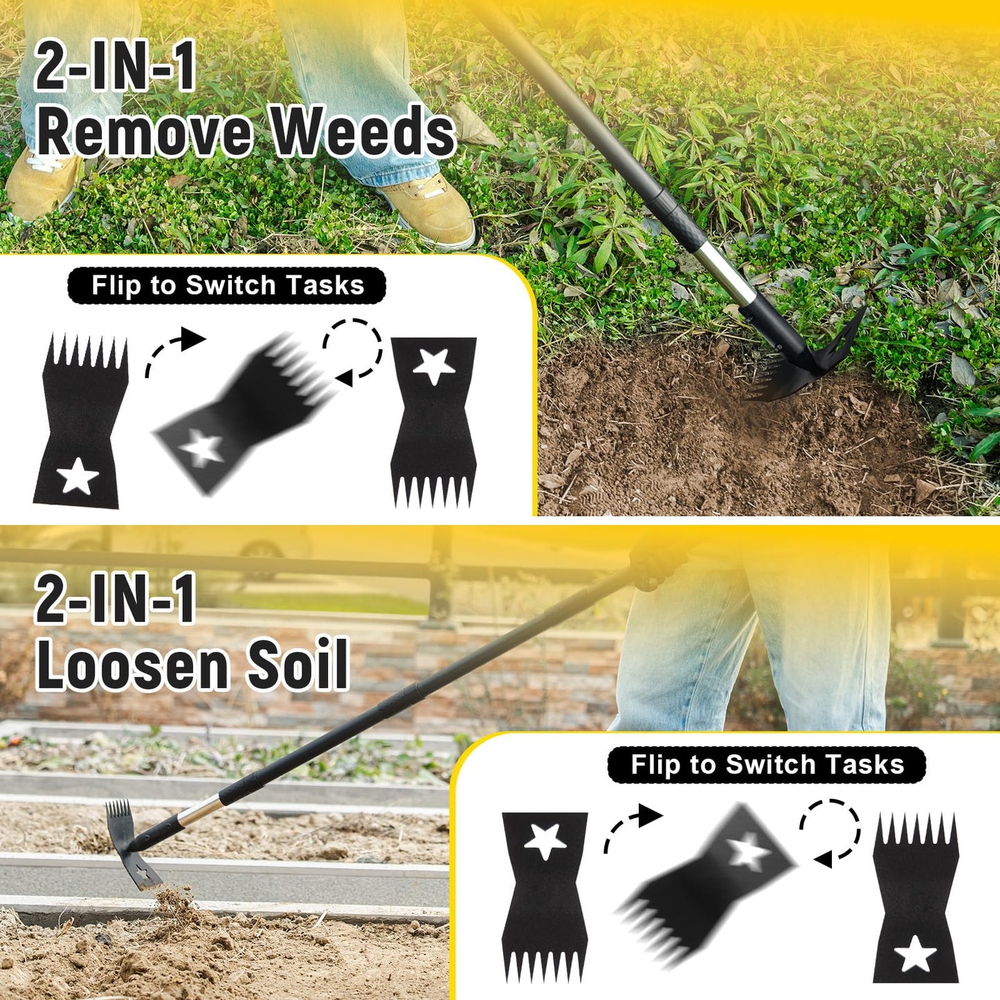 BlumeTrec Weed Puller Tool with Long Handle 68", 2-in-1 Manual Weeds Remover, Heavy Duty Weed Rake and Garden Hoe Combo, Stand Up Weeder Uprooting Weeding Pull Tool for Garden Yard Lawn Patio