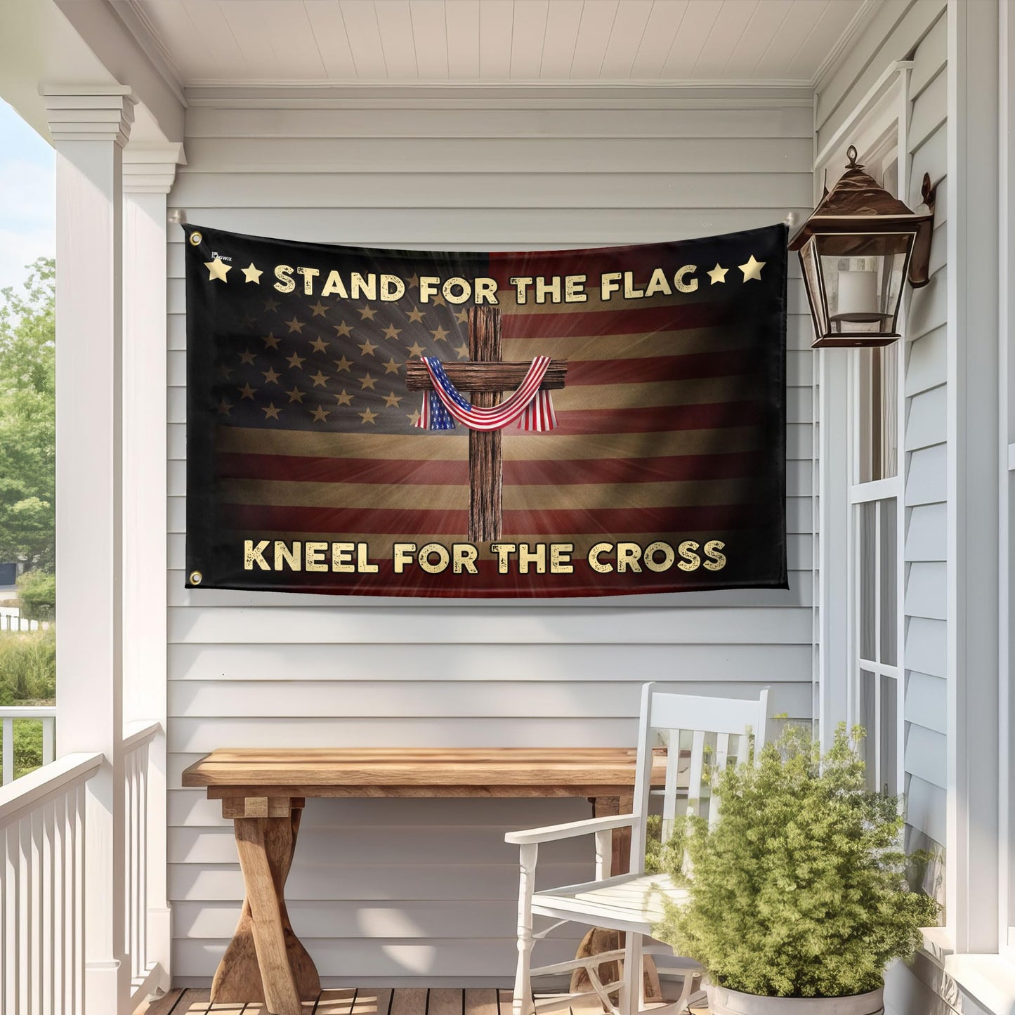 FLAGWIX 4th of July Decorations - Stand For The Flag Kneel For The Cross Grommet Flag QNK105GF, 3x5 ft., No Flag Pole Rings - Heavy Duty Flags High Density Polyethylene, Durable Indoor Outdoor