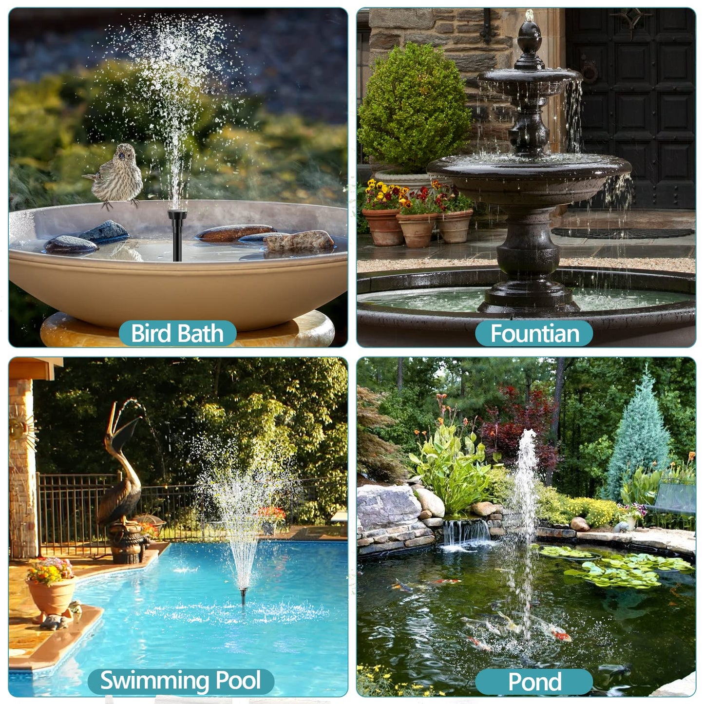 POPOSOAP Solar Fountain Pump 12W, Solar Water Fountain Pump with 160GPH Submersible Pump Adjustable Flow for Outdoor Fountain, Pond, Fish Tank, Garden, Pool, Water Features