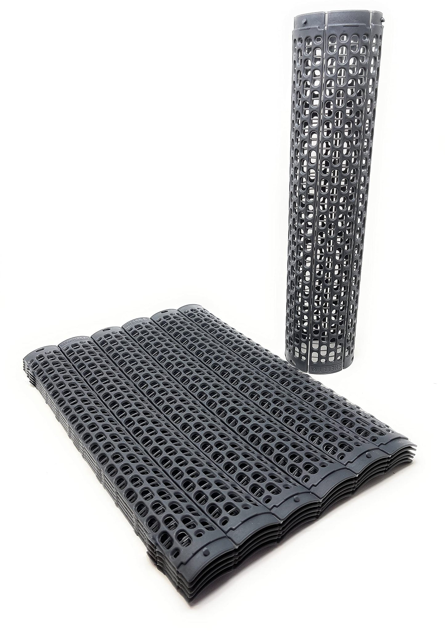 15" Tree Trunk Protectors, Stackable Spiral Tree Guards, Adjustable Width Bark Protection from Weed Eaters, Deer & Rodents, Tall Sapling & Vineyard Vine Protectors, Durable Plastic (12, Slate)