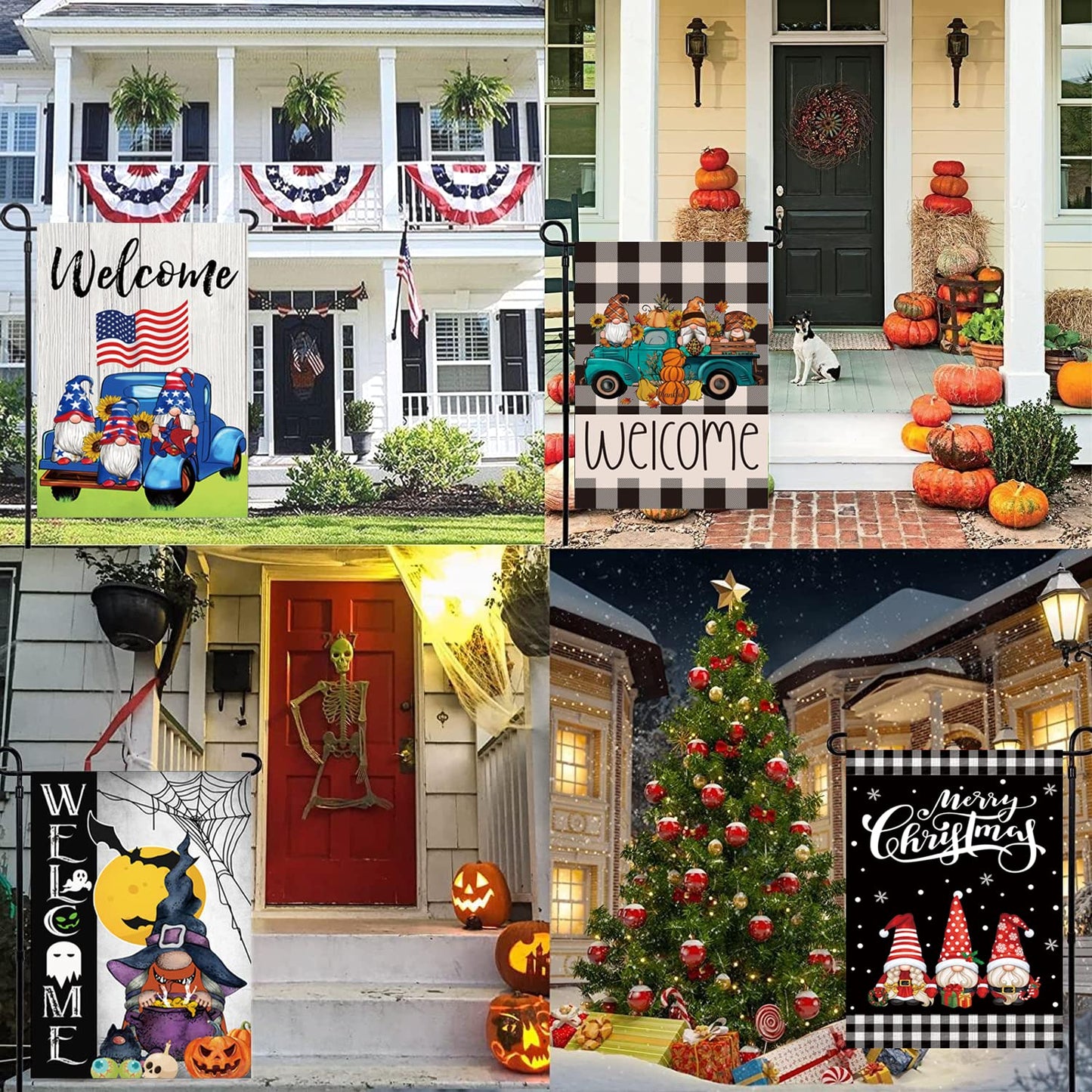 Set of 10 Gnome Seasonal Garden Flags,Double Sided 12 x 18 Inch Yard Flags, Small Garden Flags for Outside, Spring 4th of July Easter Seasonal Flags for Outdoor, Holiday Garden Flags for All Seasons