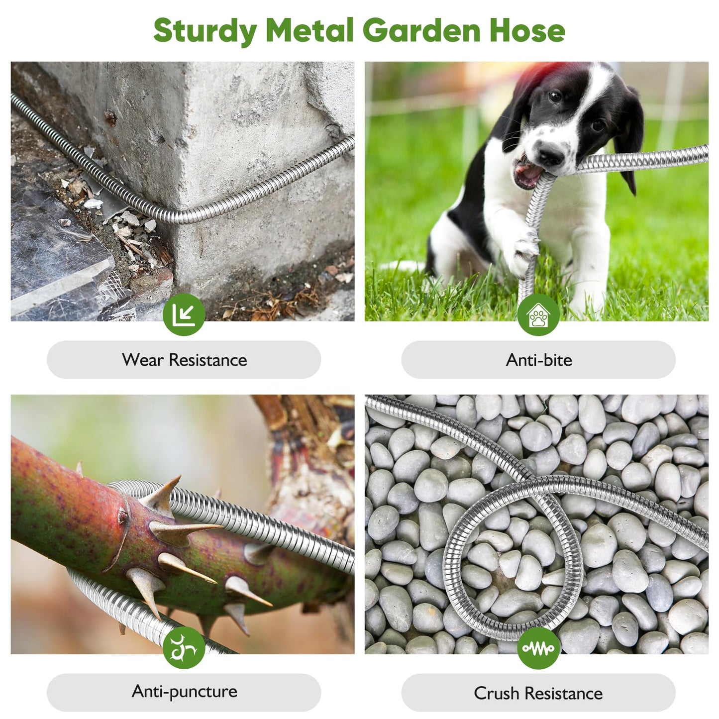 Garden Hose Metal 100FT, Stainless Steel Heavy Duty Water Hose With 10 Function Nozzle, No-Kink, Tough & Flexible, Sturdy and Lightweight, Rust Proof for Yard, Outdoor, RV