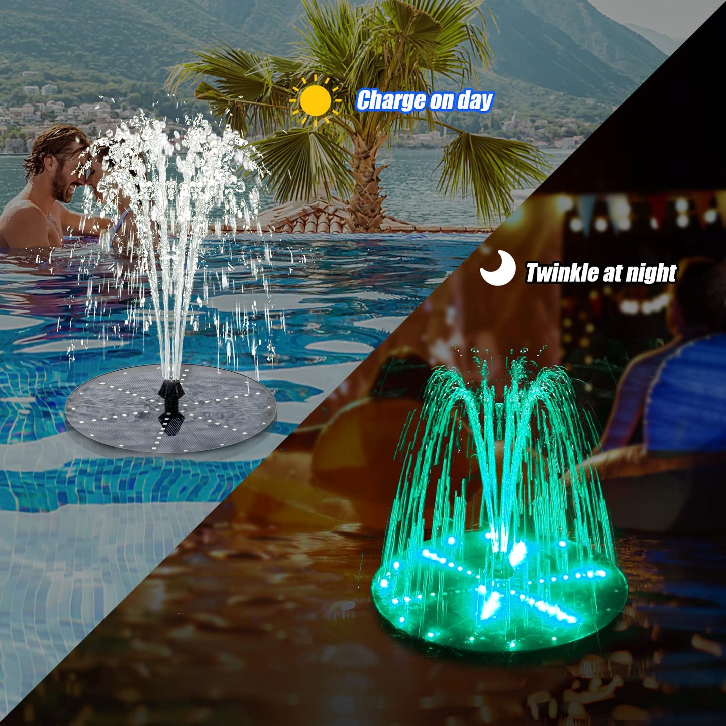 GAIZERL Solar Bird Bath Fountains Upgraded, 4W Solar Powered Water Fountain Pump with 4000 Battery, 7 Nozzles & 4 Fixers, Colorful LED Lights for Garden, Swimming Pool, Pond, Fish Tank and Outdoor