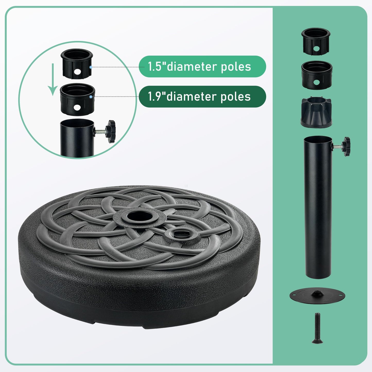FLAME&SHADE Patio Umbrella Base Stand - 112 lbs 22" Fillable Outdoor Umbrella Base, Water Filled Heavy Duty Base for Table Market Umbrella Holder, Garden, Backyard, Pool, Beach(Black)