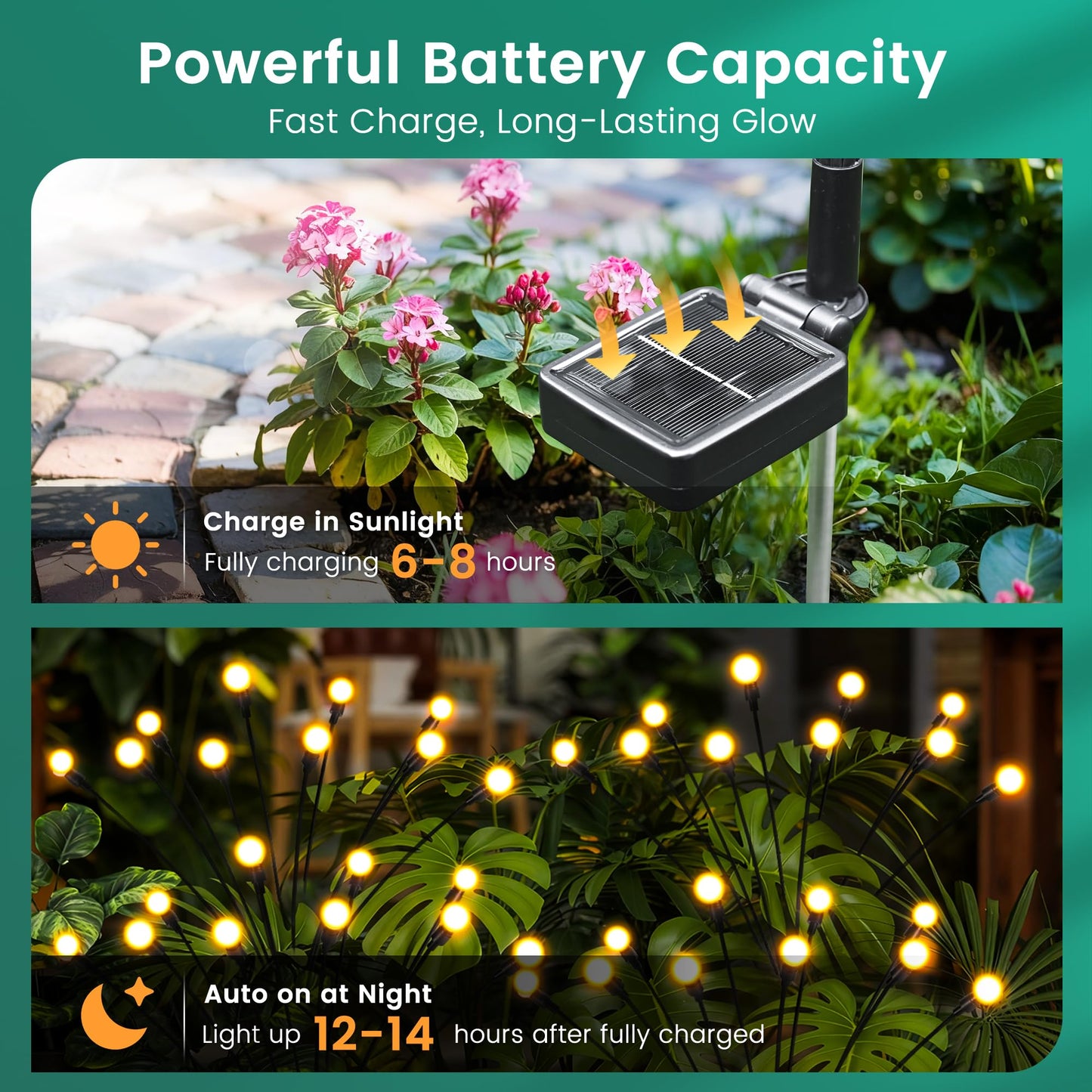 PATIOPIA Solar Garden Lights, LED Swaying Solar Lights Outdoor Waterproof, Warm White Firefly Outdoor Decorative Lights, Garden Decor, Yard, Patio, Pathway Decoration Gardening Gifts (2 Pack)