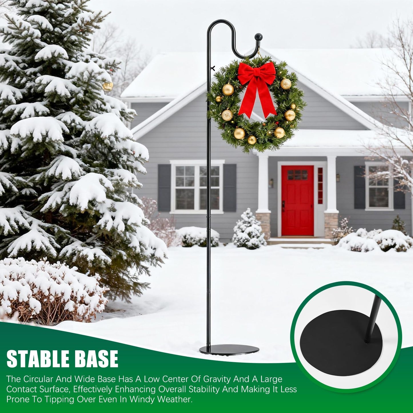 SIECCY 76" Shepherds Hook Stand for Bird Feeders, Hanging Plants, Lanterns, Wreaths & Wind Chimes, Free Standing Pole Holder with Heavy Duty Base for Indoor & Outdoor
